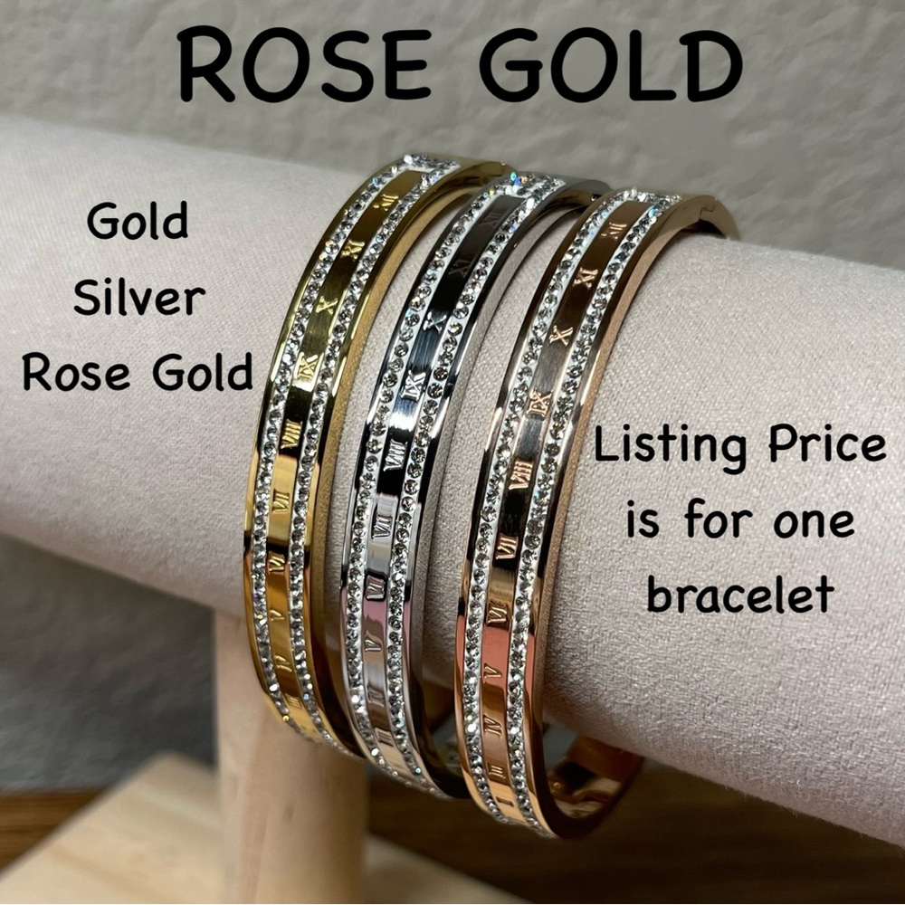 New Rose Gold Tone Stainless Steel Roman Numerals Bracelet try